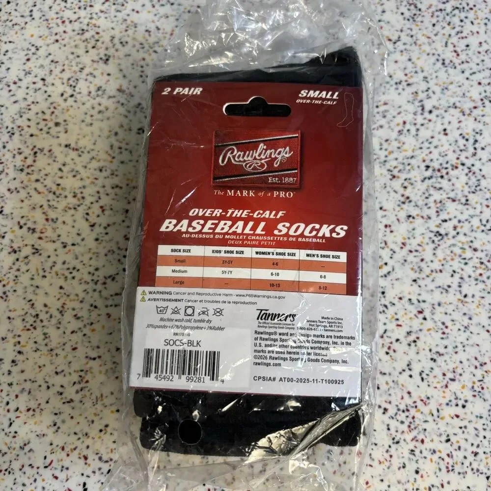 NWT RAWLINGS Youth Baseball Black Over The Calf Socks Uniform 3Y 5Y New